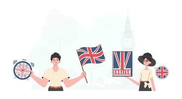 inglese linguaggio squadra. il concetto di insegnamento inglese. di moda cartone animato stile. illustrazione nel vettore. vettore