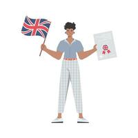 maschio insegnante Spettacoli quello è tempo per imparare inglese. il concetto di insegnamento inglese. isolato. di moda stile. vettore illustrazione.