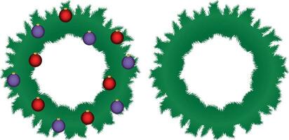 verde allegro Natale ghirlanda con rosso e viola sospeso palle decorazioni vettore