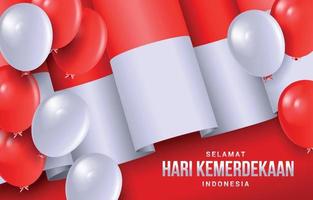 festa dell'indipendenza dell'indonesia con palloncini e concetto di bandiera vettore