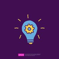icona del concetto di idea di innovazione con la lampadina e il simbolo del segno di marcia. concetto di doodle relativo all'ingegneria. riempire l'illustrazione vettoriale della linea di colore