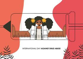 internazionale giorno contro farmaci manifesto. il ragazza è dentro il siringa. vettore