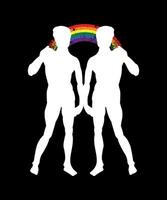 maglietta design di Due maschio sagome Iscritto di un' arcobaleno. statua di david a partire dal Firenze, Italia fatto di michelangelo. vettore illustrazione per gay orgoglio giorno.