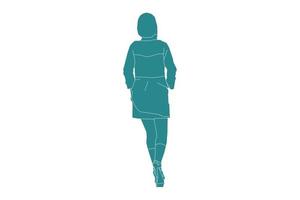 illustrazione vettoriale di donna alla moda che cammina guarda da dietro, stile piatto con contorno