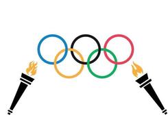 simbolo ufficiale giochi olimpici tokyo 2020 giappone e torcia fuoco astratto disegno vettoriale illustrazione logo segno icona