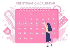 calendario del periodo mestruale donne per controllare l'illustrazione del ciclo della data vettore