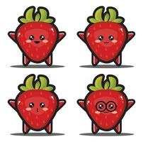 dolce cartone animato fragola frutta kawaii design premium vettore