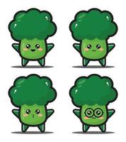 dolce cartone animato broccoli verdi kawaii design premium vettore