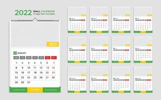 Modello di calendario da parete 2022, calendario pianificatore annuale business planner, orario, calendario eventi, calendario da tavolo vettore
