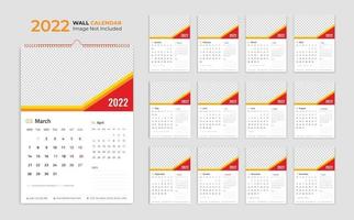 Modello di calendario da parete 2022, calendario pianificatore annuale business planner, orario, calendario eventi, calendario da tavolo vettore