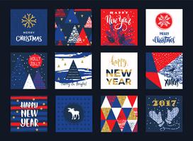 Set di carte artistiche creative di Buon Natale e Capodanno. vettore