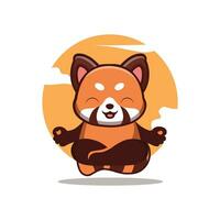 rosso panda seduta meditazione carino creativo kawaii cartone animato portafortuna logo vettore