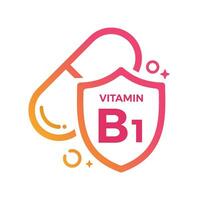 vitamina b1 pillola scudo icona logo protezione, medicina brughiera vettore illustrazione
