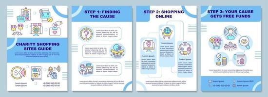 modello di brochure della guida dei siti di shopping di beneficenza. causa di riscossione. volantino, opuscolo, stampa di volantini, design di copertina con icone lineari. layout vettoriali per presentazioni, relazioni annuali, pagine pubblicitarie