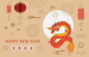 oro rosso Cinese nuovo anno bandiera con drago, nuvola vettore