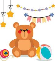 piatto design vettore carino kawaii orsacchiotto orso giocattoli per bambini illustrazione