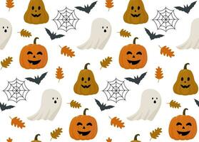 Halloween senza soluzione di continuità modello. fantasma e zucca floreale cartone animato senza soluzione di continuità modello vettore