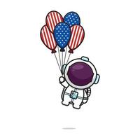 l'astronauta carino che vola con il palloncino celebra l'illustrazione vettoriale dell'icona del fumetto del giorno dell'indipendenza dell'america