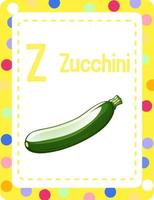 flashcard dell'alfabeto con la lettera z per le zucchine vettore