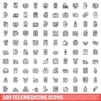 100 telemedicina icone impostare, schema stile vettore