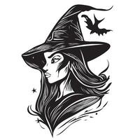 strega nel cappello schizzo mano disegnato nel scarabocchio stile illustrazione Halloween cartone animato vettore