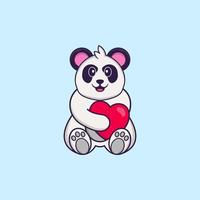 simpatico panda che tiene un grande cuore rosso. concetto animale del fumetto isolato. può essere utilizzato per t-shirt, biglietti di auguri, biglietti d'invito o mascotte. stile cartone animato piatto vettore