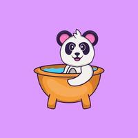 simpatico panda che fa il bagno nella vasca da bagno. concetto animale del fumetto isolato. può essere utilizzato per t-shirt, biglietti di auguri, biglietti d'invito o mascotte. stile cartone animato piatto vettore