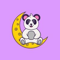 il simpatico panda è seduto sulla luna. concetto animale del fumetto isolato. può essere utilizzato per t-shirt, biglietti di auguri, biglietti d'invito o mascotte. stile cartone animato piatto vettore