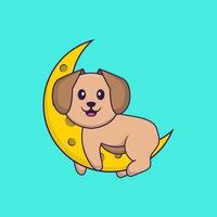 il simpatico cane è sulla luna. concetto animale del fumetto isolato. può essere utilizzato per t-shirt, biglietti di auguri, biglietti d'invito o mascotte. stile cartone animato piatto vettore