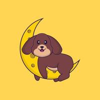 il simpatico cane è sulla luna. concetto animale del fumetto isolato. può essere utilizzato per t-shirt, biglietti di auguri, biglietti d'invito o mascotte. stile cartone animato piatto vettore