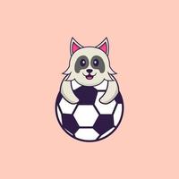 simpatico cane che gioca a calcio. concetto animale del fumetto isolato. può essere utilizzato per t-shirt, biglietti di auguri, biglietti d'invito o mascotte. stile cartone animato piatto vettore
