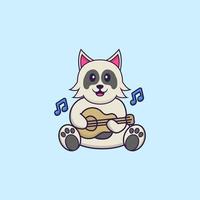 simpatico cane che suona la chitarra. concetto animale del fumetto isolato. può essere utilizzato per t-shirt, biglietti di auguri, biglietti d'invito o mascotte. stile cartone animato piatto vettore