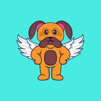 simpatico cane che usa le ali. concetto animale del fumetto isolato. può essere utilizzato per t-shirt, biglietti di auguri, biglietti d'invito o mascotte. stile cartone animato piatto vettore