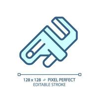 2d pixel Perfetto modificabile blu regolabile chiave inglese icona, isolato vettore, magro linea illustrazione che rappresentano impianto idraulico. vettore