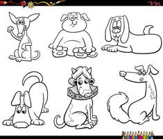 cartoni animati cani personaggi animali set da colorare pagina vettore