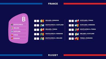 tutti Rugby fiammiferi nel piscina b, bandiere di partecipanti nel internazionale Rugby concorrenza nel Francia. vettore