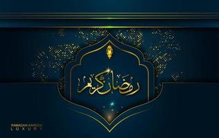 ramadan kareem in stile di lusso con calligrafia araba. mandala d'oro di lusso su sfondo blu scuro per ramadan mubarak