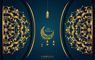 ramadan kareem in stile di lusso con calligrafia araba. mandala d'oro di lusso su sfondo blu scuro vettore