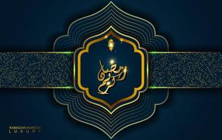 ramadan kareem in stile di lusso con calligrafia araba. mandala d'oro di lusso su sfondo blu scuro per ramadan mubarak vettore