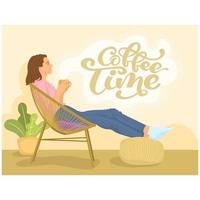 donna rilassata bevendo caffè vettore