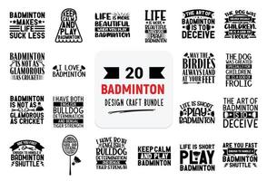 pacchetto di design artigianale con citazioni di lettere di badminton. vettore