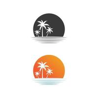 modello di logo estivo di palma spiaggia e oceano logo design e onda vettore