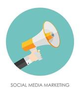 icona di social media marketing. mano con illustrazione vettoriale megafono