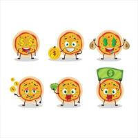 greco Pizza cartone animato personaggio con carino emoticon portare i soldi vettore