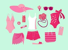 rosa di moda barbiecore impostare, rosa estetico Accessori e capi di abbigliamento vettore