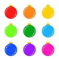 set di giocattoli per albero di Natale isolati colorati piatti. le palline decorative sono rosse, arancioni, gialle, verdi, blu, viola, rosa. vettore
