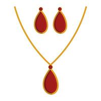 rosso pendente collana con orecchini vettore