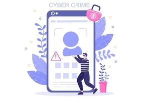 illustrazione del crimine informatico phishing che ruba dati digitali, sistema del dispositivo, password e documenti bancari dal computer vettore