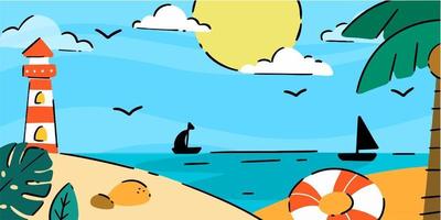 calma mattina in riva al mare doodle illustrazione vettore