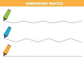 pratica della scrittura a mano con i pennarelli. linee di tracciamento. vettore